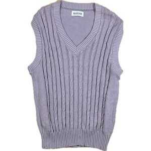 VTG Maxam Cable Knit Sweater V Neck Vest Mens Larged Taupe Preppy Granepacore